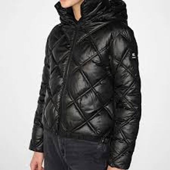 NWOT Kenneth Cole black diamond quilted hooded puffer jacket women's size SP - Picture 1 of 7